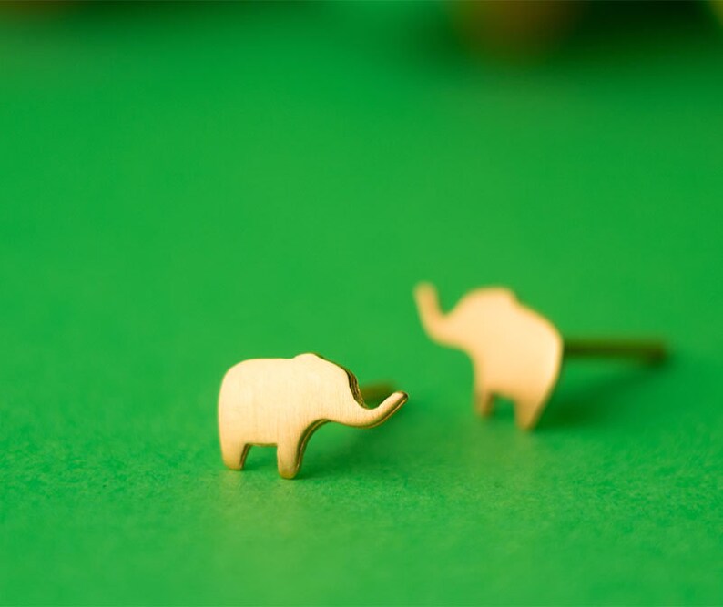 Tiny Elephant Earrings / Solid Gold Studs / African Safari Lover / Cool Gift image 3