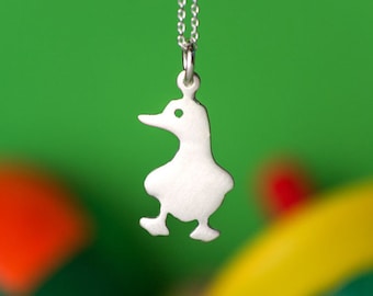 Sterling Silver Duck Necklace / Quirky Bird Pendant / Fun Unisex Gift