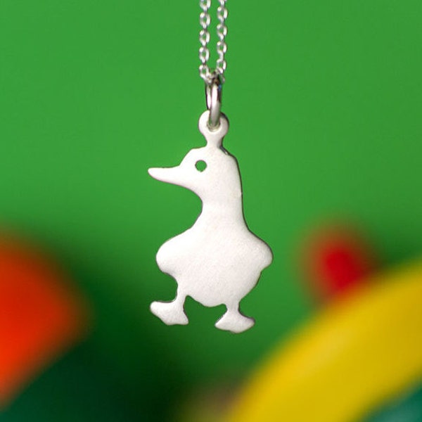 Collier de canard en argent sterling / Pendentif oiseau original / Cadeau unisexe amusant