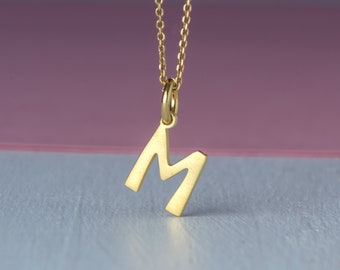 Collar con inicial de oro macizo / Charm con letra personalizada / Colgante personalizado / JP1107-GD