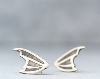 Bat Wing Earrings / Sterling Silver Goth Studs / Minimal Halloween Jewelry