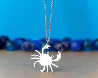 Sterling Silver Crab Necklace / Sea Animal Pendant / Cancer Zodiac Sign Charm / Unique Gift