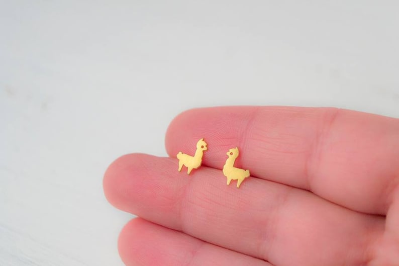Sterling Silver Alpaca Earrings / Llama Studs / Minimal Jewelry / Gift for Kids Teens Mom image 2