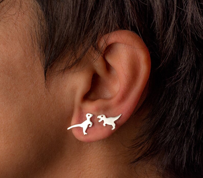 SINGLE Dinosaur Earrings ONE Solid Gold Dino Stud Golden Etsy