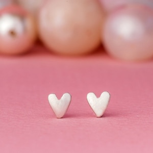 Solid Gold Heart Earrings / Tiny Love Studs / Valentine's Gift for Her, Bridal Jewelry image 3