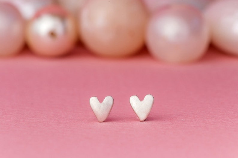 Solid Gold Heart Earrings / Tiny Love Studs / Valentine's Gift for Her, Bridal Jewelry image 3