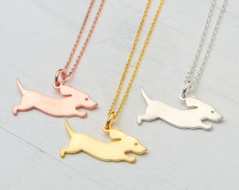 Solid Gold Dachshund Necklace / Animal Pendant 14k / Dog Charm / Pet Jewelry