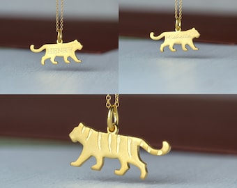 Personalized Solid Gold Tiger Necklace / Unisex Pendant / Gift for him