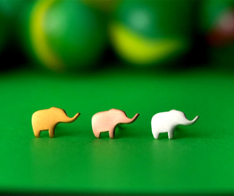 Tiny Elephant Earrings / Solid Gold Studs / African Safari Lover / Cool Gift image 2