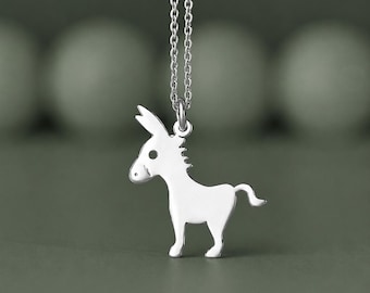 Sterling Silver Donkey Necklace,  Animal Pendant 233G