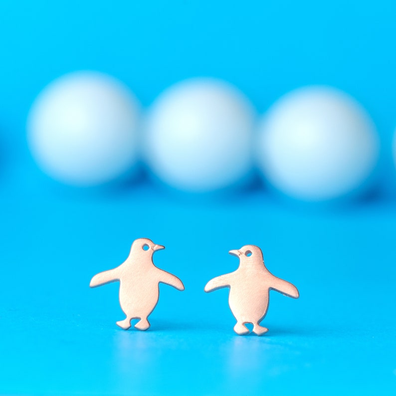Tiny Penguin Earrings / Cute Polar Studs Sterling Silver / Minimal Gift for Boys, Girls image 7