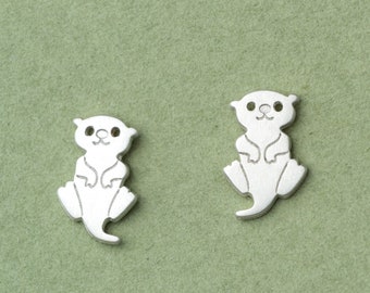 Tiny Otter Earrings Animal Studs sterling silver Baby sea otter gold studs Minimal Jewelry Kids Teen gift for her mom Christmas gift