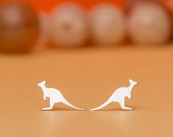 Tiny Kangaroo Earrings / Wallaby studs / Sterling silver Animal Jewelry