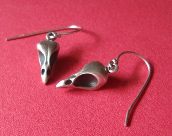Skull Earrings  Dangle Earrings Bird Skull Earrings Goth Jewelry Raven Earrings sterling silver gift for teens