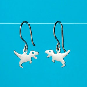 Dinosaur Dangle Earrings / Sterling Silver T Rex Jewelry / Custom Earrings