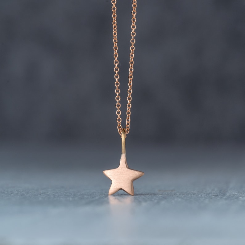 Solid Gold Tiny Star Necklace / Celestial Pendant / Valentine dainty Charm image 2