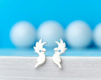 Cute Little Cockatoo Earrings / Tropical Bird Studs Sterling Silver / Fun Kids Jewelry