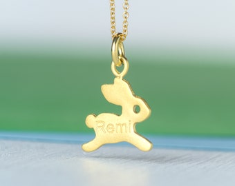 Personalized solid gold Bunny necklace / Tiny rabit pendant / Custom initial jewelry