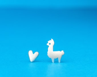 Alpaca and Heart Earrings / Llama Love / Valentine Day Gift / Sterling silver Earrings