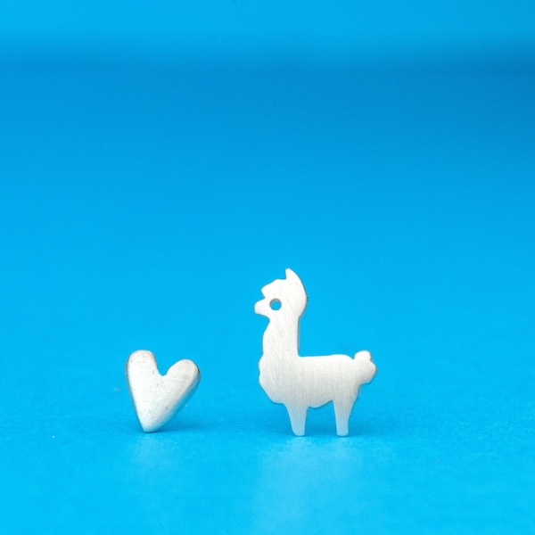 Alpaca and Heart Earrings / Llama Love / Valentine Day Gift / Sterling silver Earrings