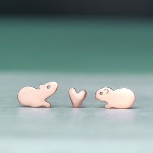 Guinea Pig and Heart Earrings in Sterling Silver / Love Studs / Cute Gift for Women and Kids