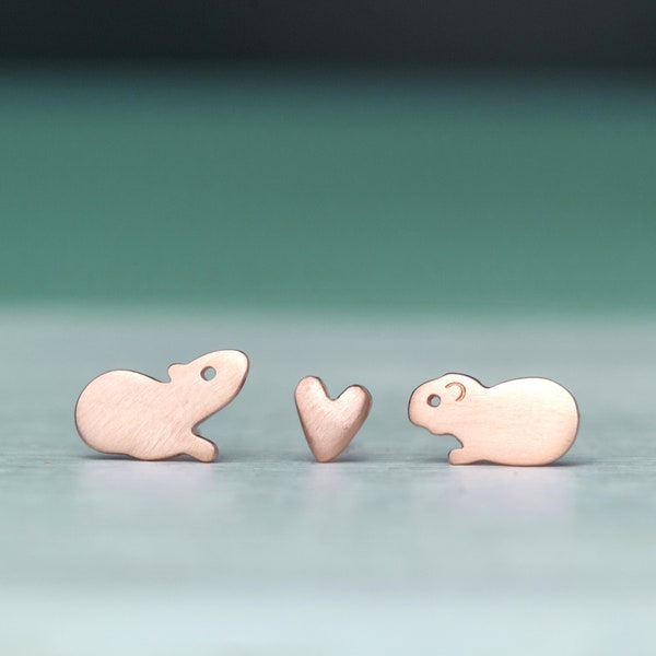 Meerschweinchen und Herz Ohrringe in Sterling Silber / Liebe Ohrstecker / süßes Geschenk für Frauen und Kinder