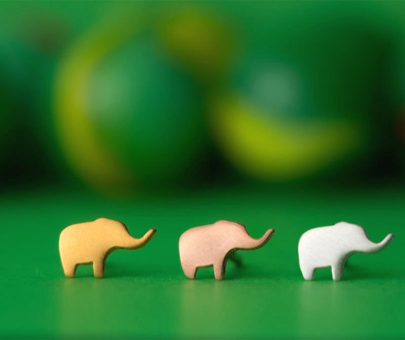 Tiny Elephant Earrings / Solid Gold Studs / African Safari Lover / Cool Gift image 4