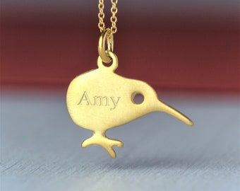 Personalized Solid Gold Kiwi Necklace / Unisex Pendant / Gift for her