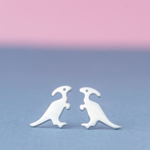 Sterling Silver Dinosaur Earrings / Parasaurolophus Studs / Hadrosaurus Dino / Unisex Jewelry