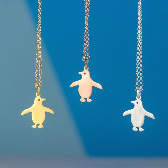 純金ペンギンペンダント / 繊細な鳥のネックレス / イエローゴールド