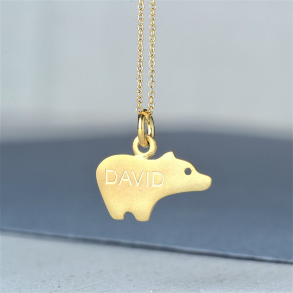 Personalized Solid Gold Bear Necklace / Unisex Pendant / Animal Charm