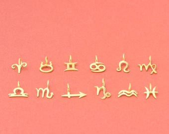 Tiny Solid Gold Zodiac Sign Necklace / Horoscope Charm / Astrology Jewelry