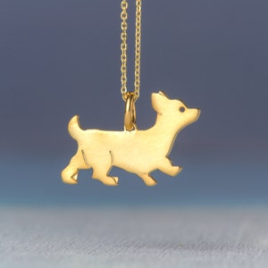 Solid Gold Puppy Necklace / Corgi Pendant 14k / Dog Charm / Pet Jewelry / US DUTIES PREPAID