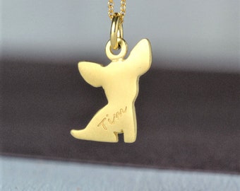 Personalized Solid Gold Chihuahua Necklace / Dog Pendant / Pet Jewelry / memorial gift