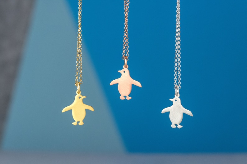 Penguin Necklace Cute Bird Pendant sterling silver Girls necklace baby charm Bird Jewelry children kids necklace rose gold charm image 7