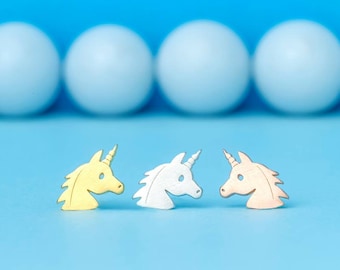 Tiny Unicorn Earrings / Magical Horse Studs / Sterling Silver Animal Jewelry