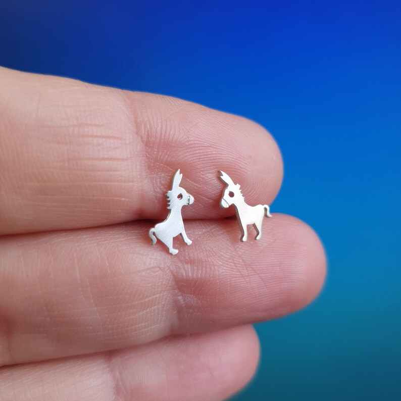 Tiny Donkey Earrings / Fun Sterling Silver Mule Studs / Everyday Minimal Jewelry image 3