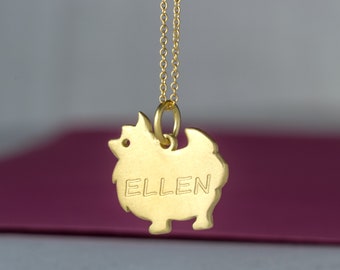 Personalized Solid Gold Pomeranian Dog Necklace / Unisex Pendant / Pet lover / Gift for her