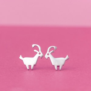 Goat Earrings / Ram Studs / sterling silver Aries zodiac sign / Personalized Jewelry