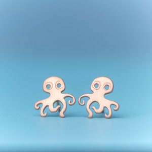 Solid Gold Octopus Earrings / Single or Pair / Tiny Marine Animal Jewelry