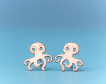 Solid Gold Octopus Earrings / Single or Pair / Tiny Marine Animal Jewelry