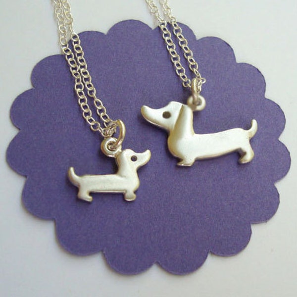 Dachshund Necklaces / Sterling Silver Mother and Child Pendants / Cute Gift for Pet Lovers, Kids