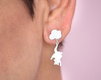 Cloud Sterling Silver Earrings / It's raining cats and dogs / dangle earrings / pet lover / gift for mom