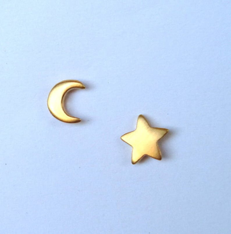 Tiny Crescent Moon Stud Earrings Star StudEarring Sterling Silver Star Stud Everyday Earrings Simple dainty earrings Birthday gift image 3