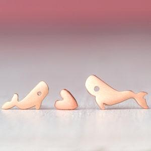 Sterling Silver Whale and Heart Earrings / Love Valentine Gift / mismatched jewelry