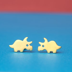 Cute Dinosaur Earrings / Triceratops Tiny Studs / Kids Jewelry for Girls, Boys