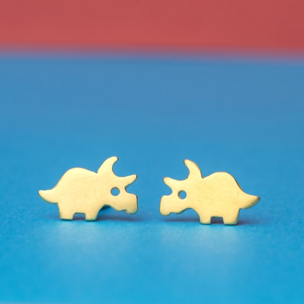 Sterling Silver Triceratops Stud Earrings, Dinosaur Jewelry E89