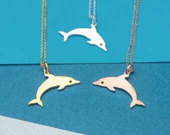 Solid Gold Dolphin Necklace / Unisex Pendant / Marine Animals Jewelry