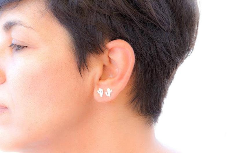 Tiny Alpaca and Cactus Earrings Llama Studs sterling silver Sheep gold studs Minimal Jewelry Kids Teen gift for her mom valentine