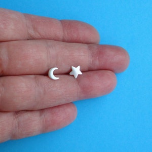 Tiny Crescent Moon Stud Earrings Star StudEarring Sterling Silver Star Stud Everyday Earrings Simple dainty earrings Birthday gift image 1